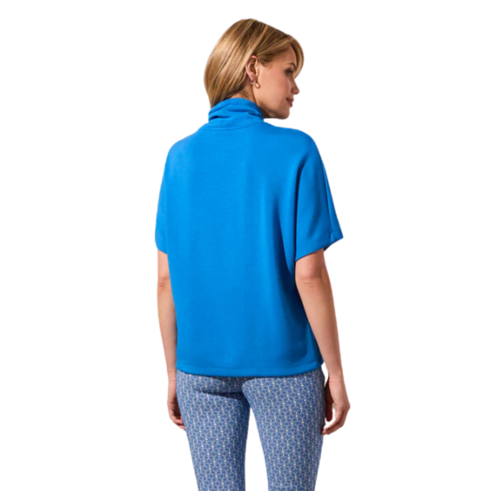 Tribal Tribal - Techno Lux Funnel Neck Short Sleeve Top
