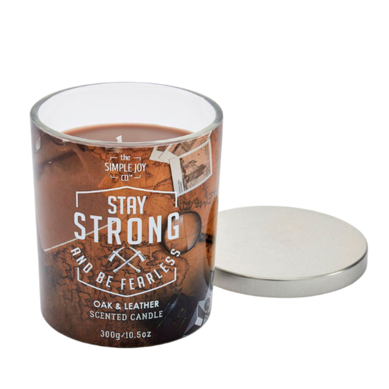 Simple Joy - Scented Jar Candle w/ Silver Lid - Oak/Leather