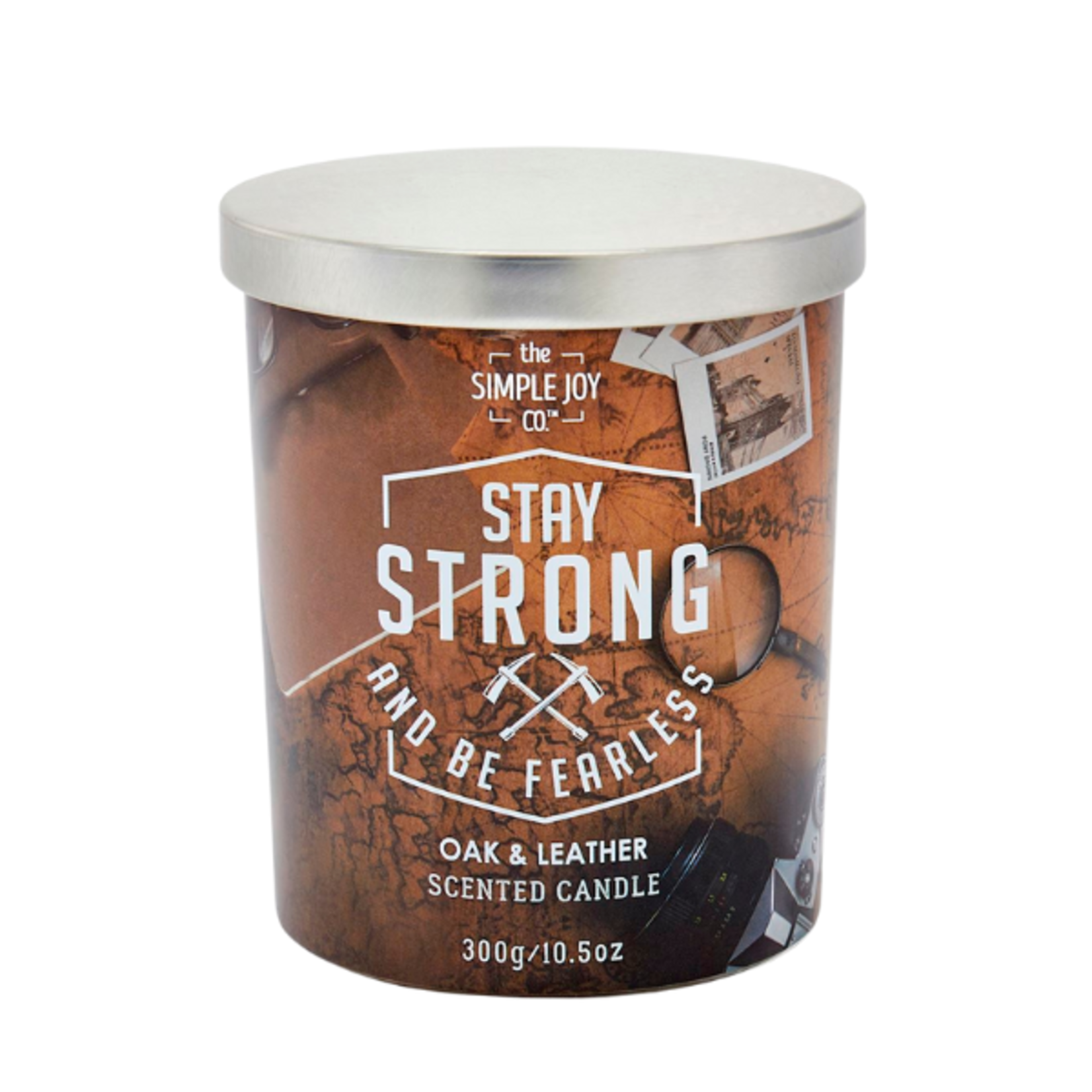 Simple Joy - Scented Jar Candle w/ Silver Lid - Oak/Leather