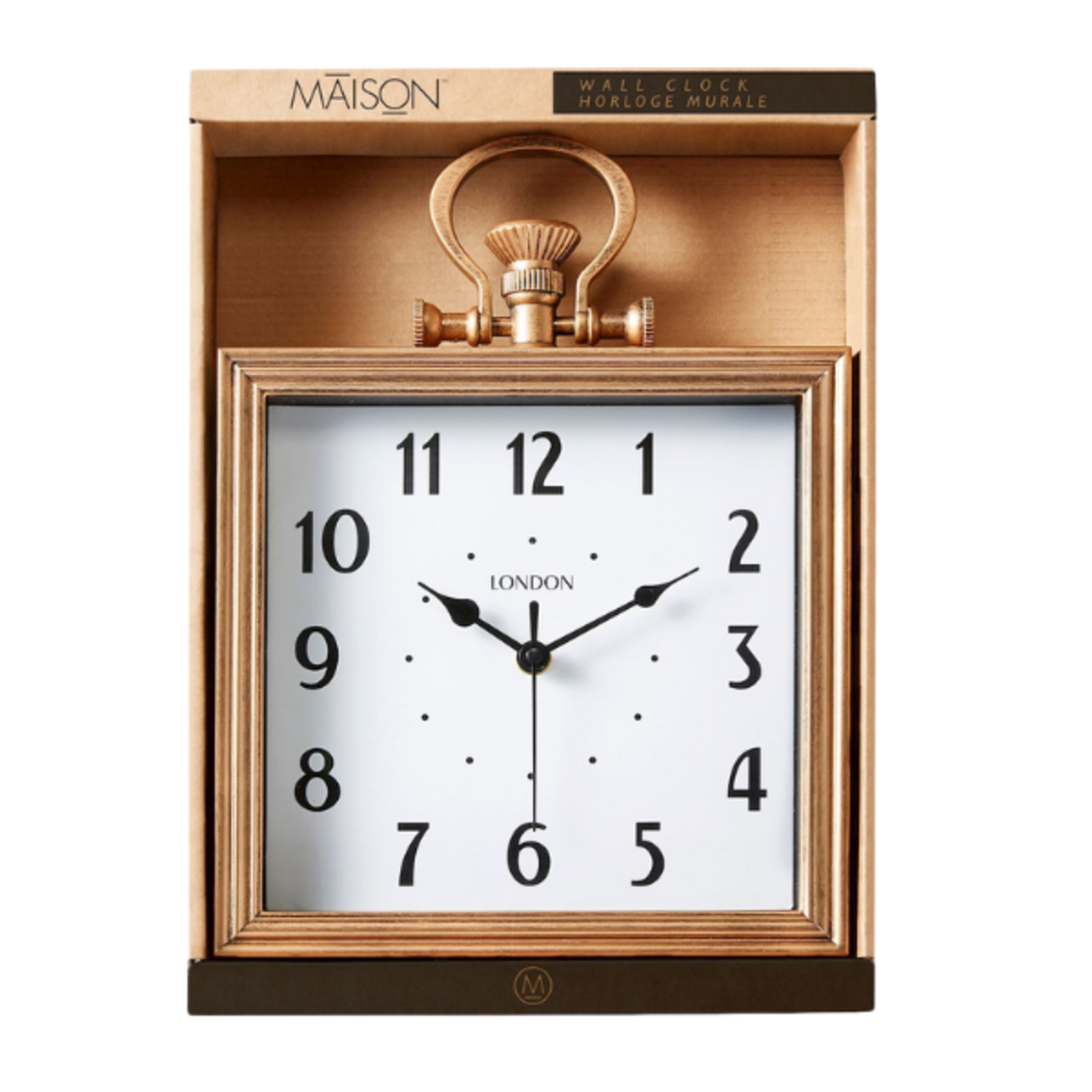 Square Pocket Watch Design Wall Clock - Antique Gold