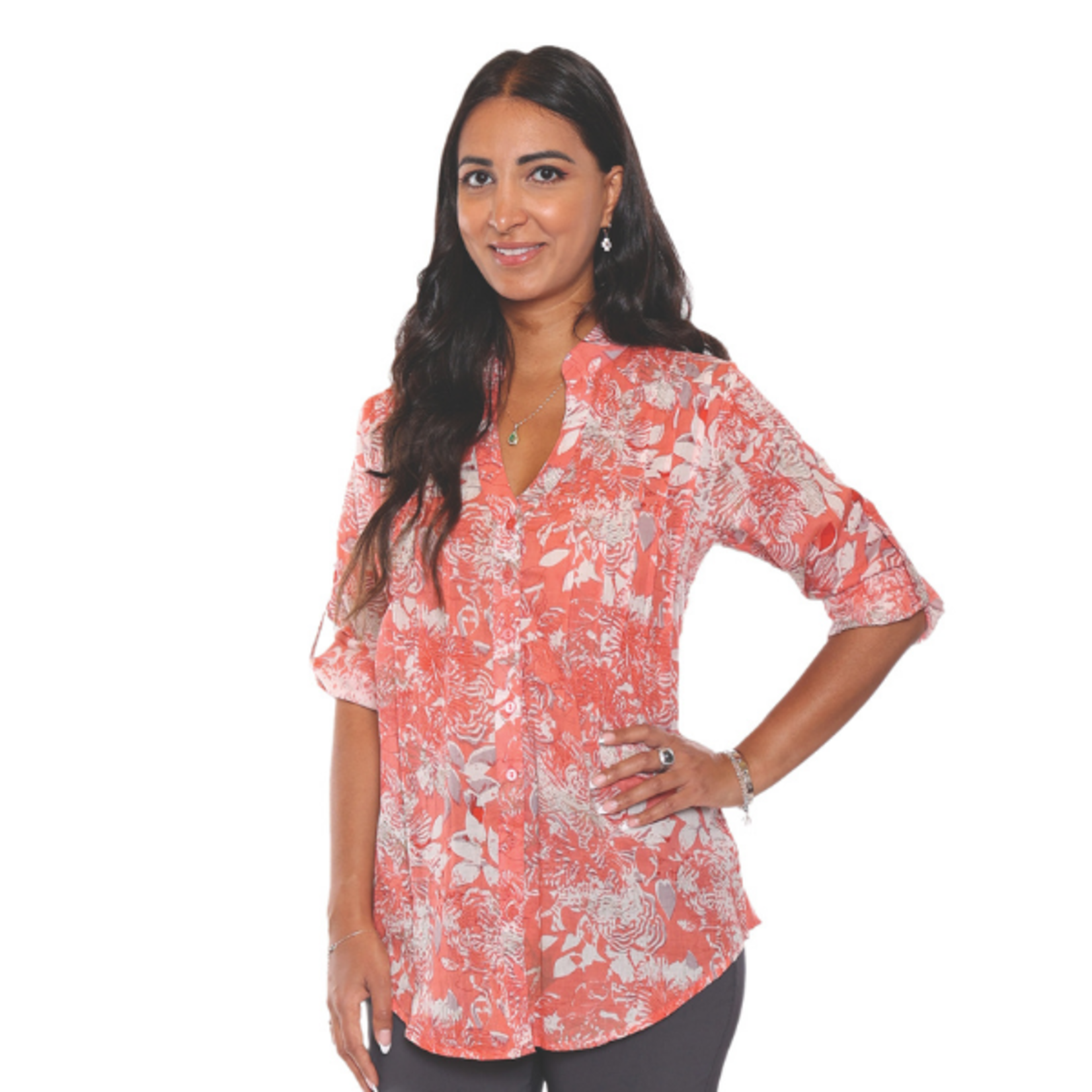 Papa Fashions Papa Fashion - Floral Pattern Button-up Blouse