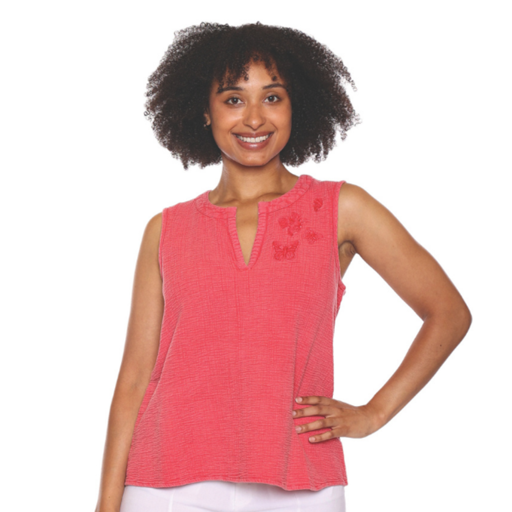 Papa Fashions Papa Fashions - Sleeveless Blouse w/ Butterfly Embroidery
