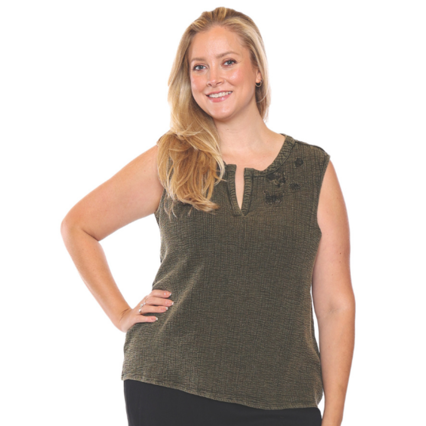 Papa Fashions Papa Fashions - Sleeveless Blouse w/ Butterfly Embroidery