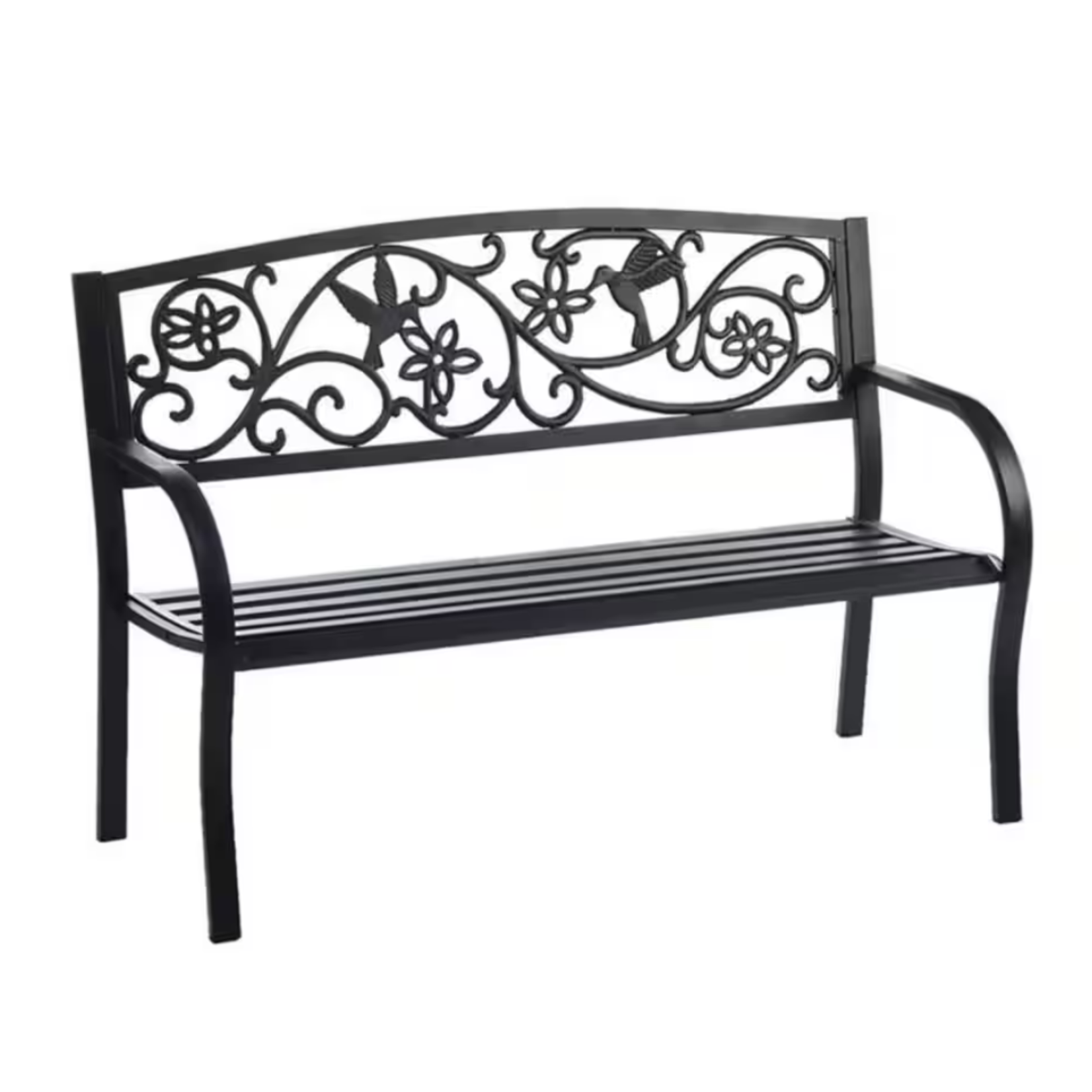 Hummingbird Metal Garden Bench - Black
