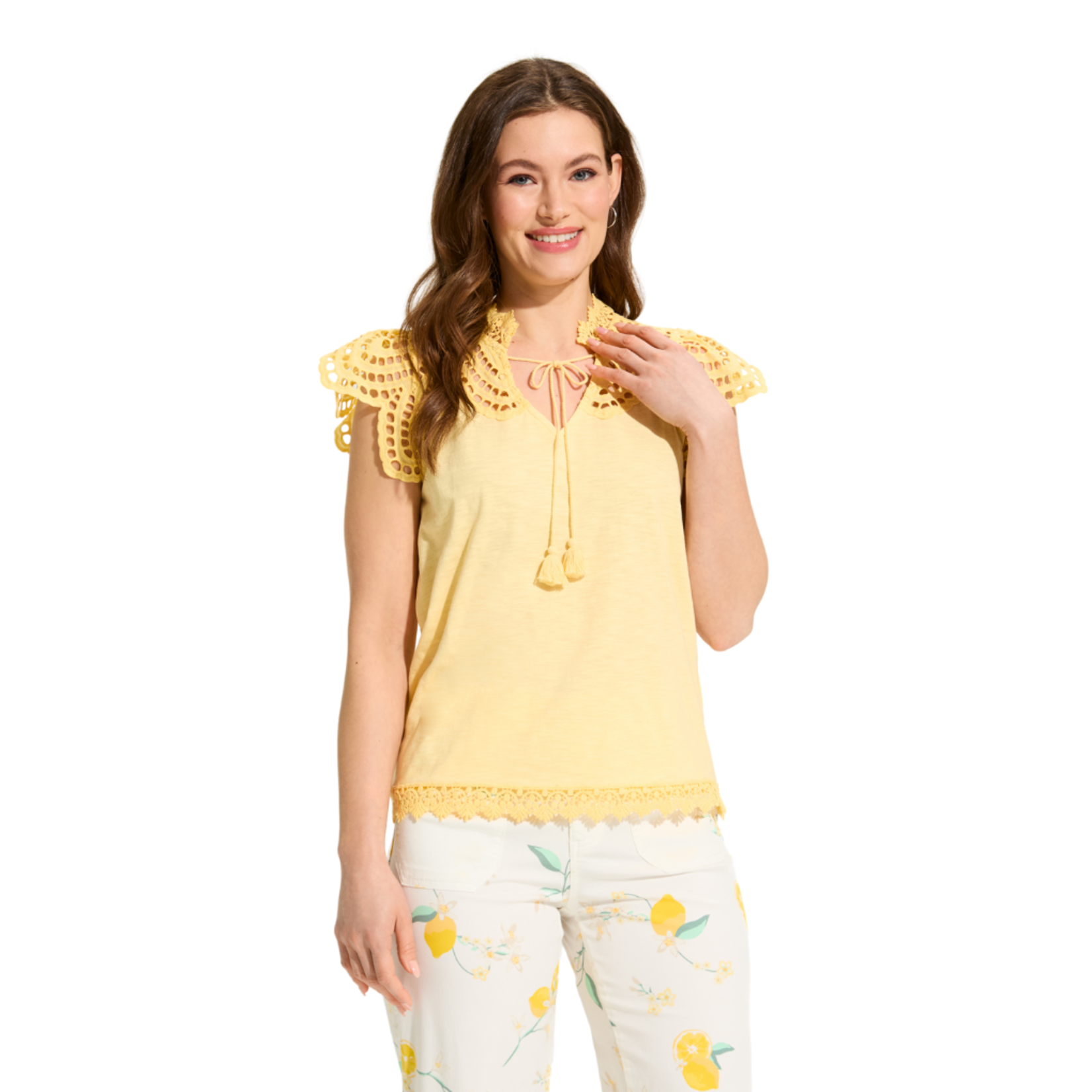 French Dressing Jeans French Dressing - Flutter Sleeve Placed Eyelet Top