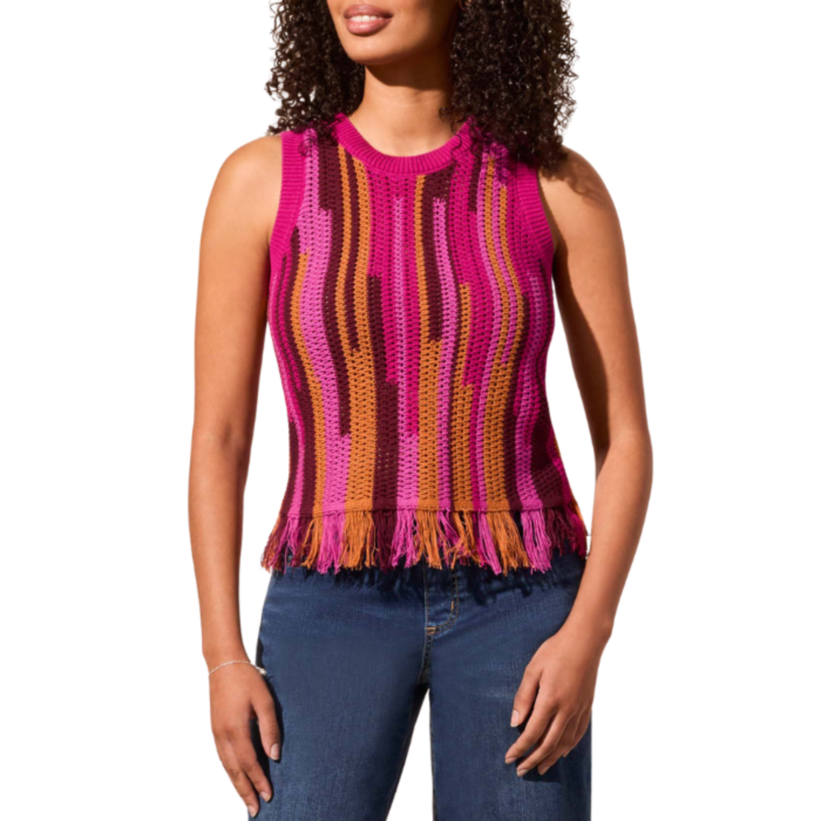 Tribal Tribal - Crew Neck Fringed Hem Sweater Cami
