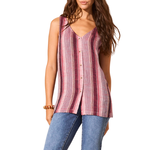 Tribal Linen Blend Striped Button-Down Cami