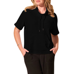 Tribal Short Sleeve Funnel Neck Top w/ Drawcord