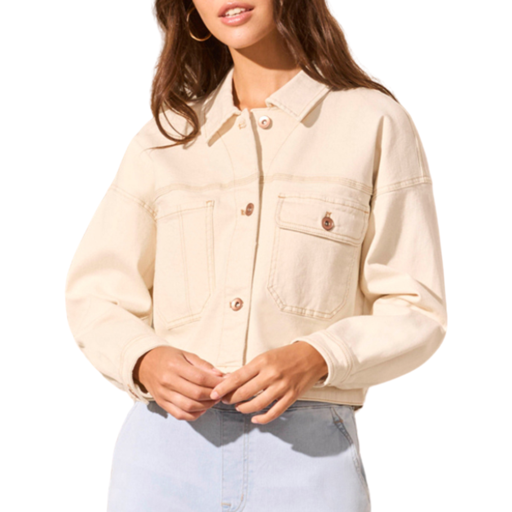 Tribal Tribal - Drop Shoulder Crop Denim Jacket