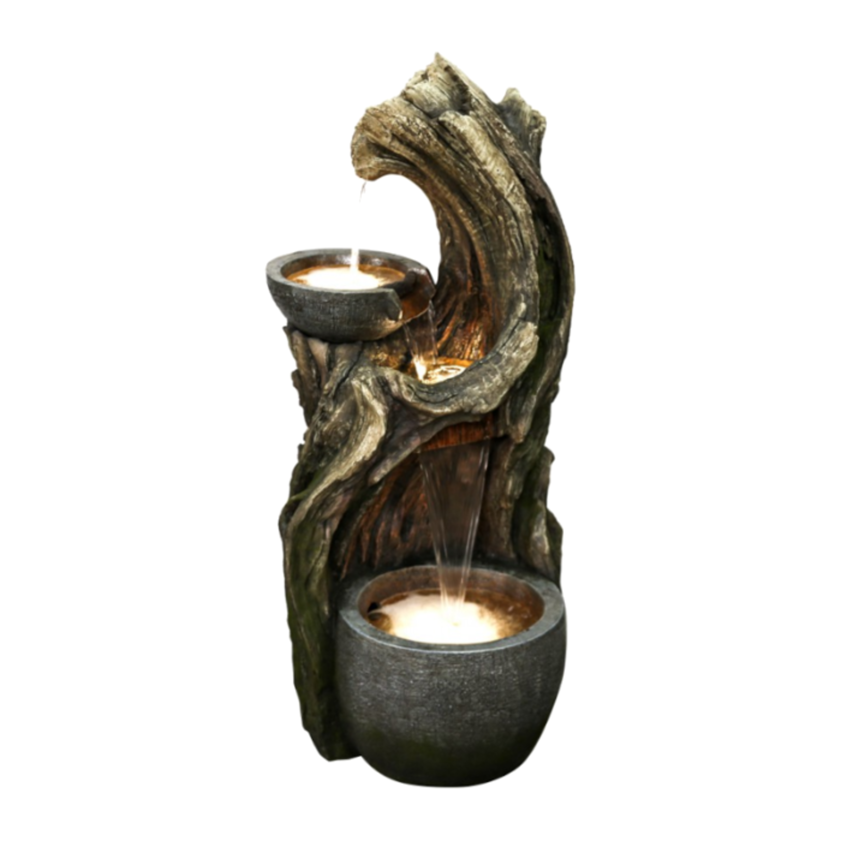 Decorative Resin Fountain - 3 Tier Stump & Bowls w/ LED