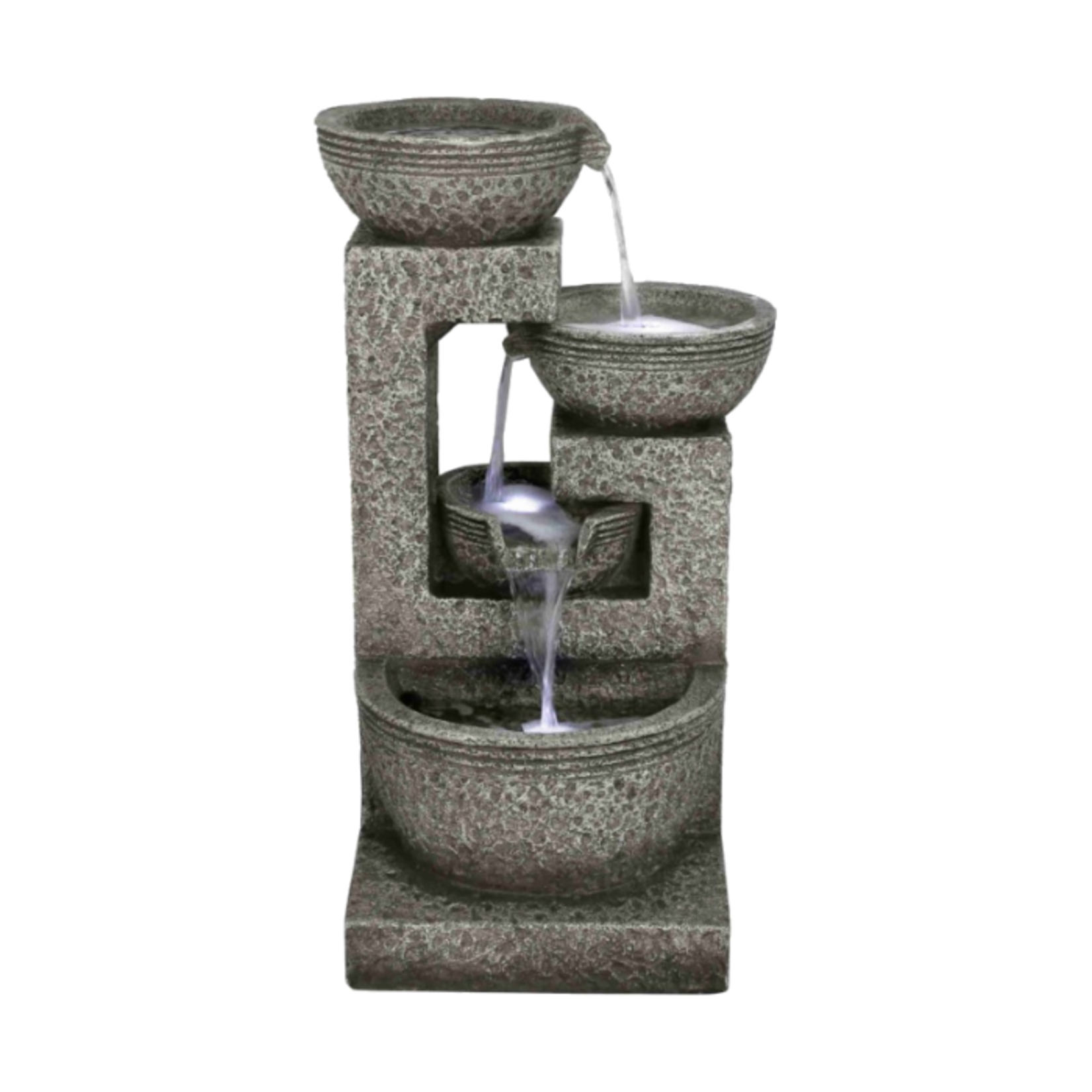 Decorative Resin Fountain - 4 Bowls in Carved Stone w/ LED