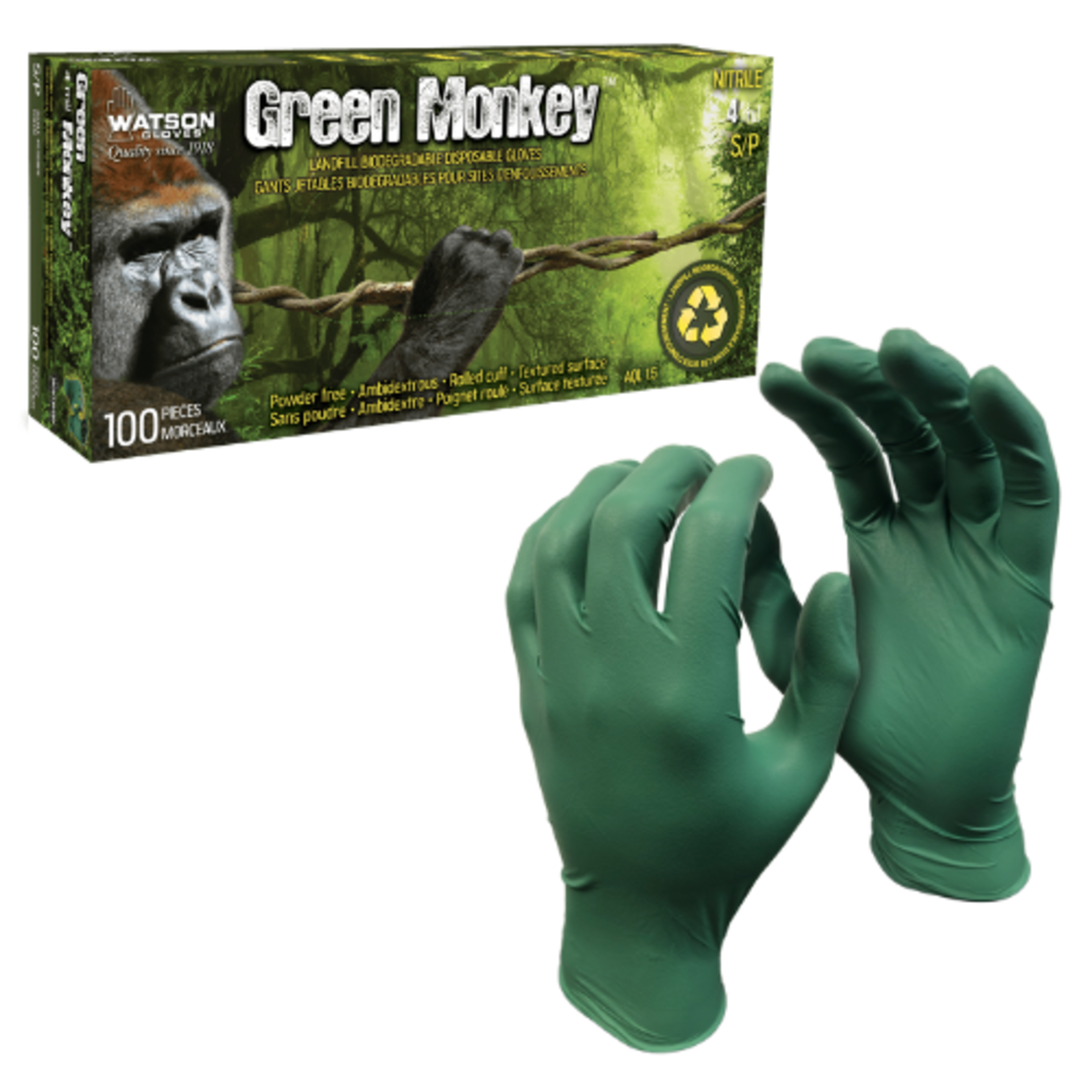 Watson Gloves - Green Monkey Nitrile Disposable Garden Gloves - 100pk