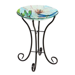 Evergreen Enterprises 16" Glass Bird Bath w/ Stand - Resting Dragonfly