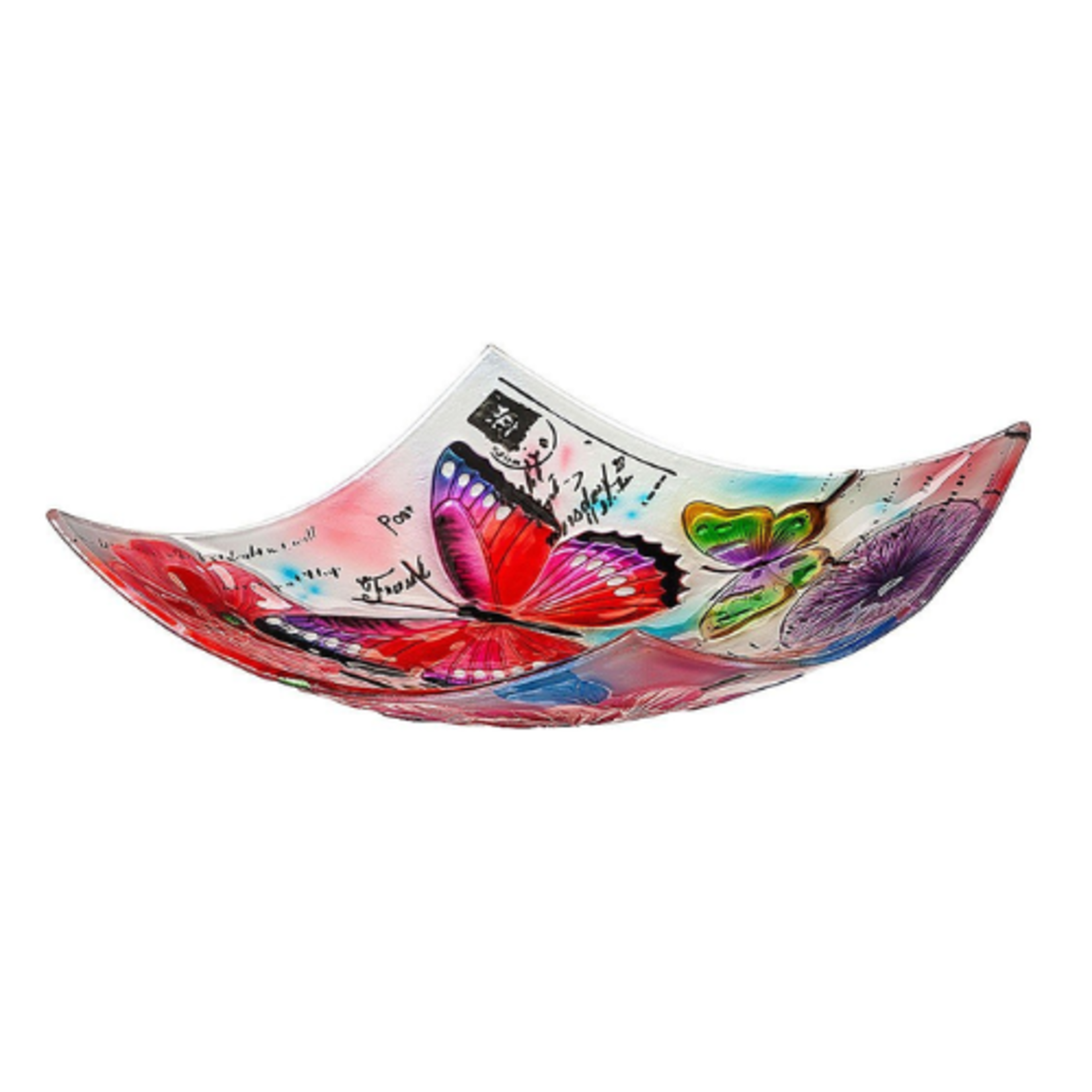 Evergreen Enterprises 16.5" Hand Painted Embossed Square Bird Bath - Butterfly Prints
