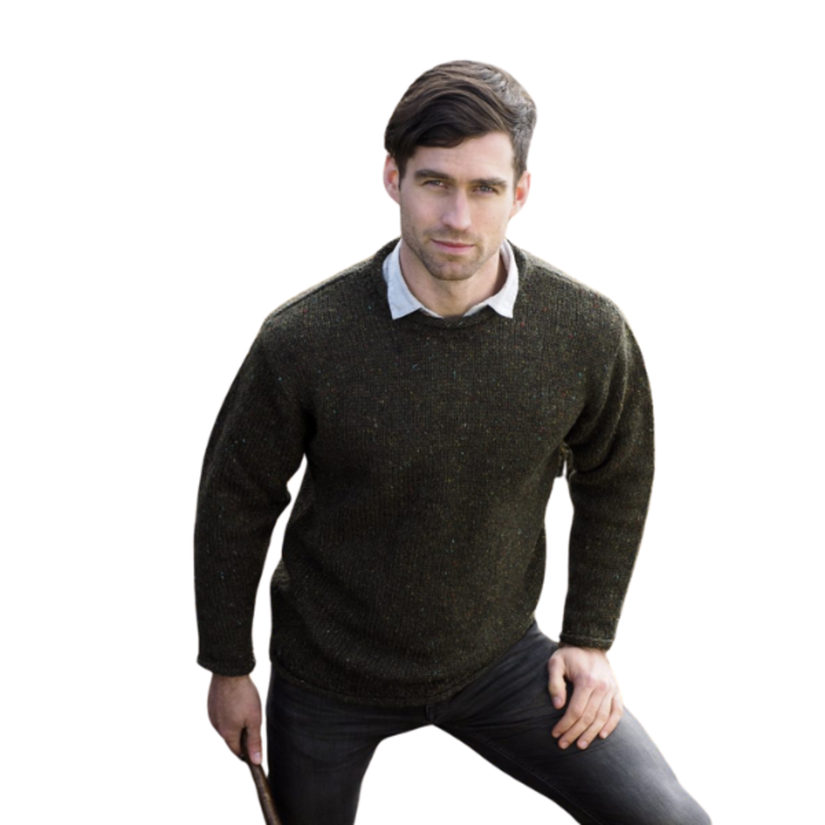 West End Knitwear - Glenties Curl Neck Donegal Wool Sweater