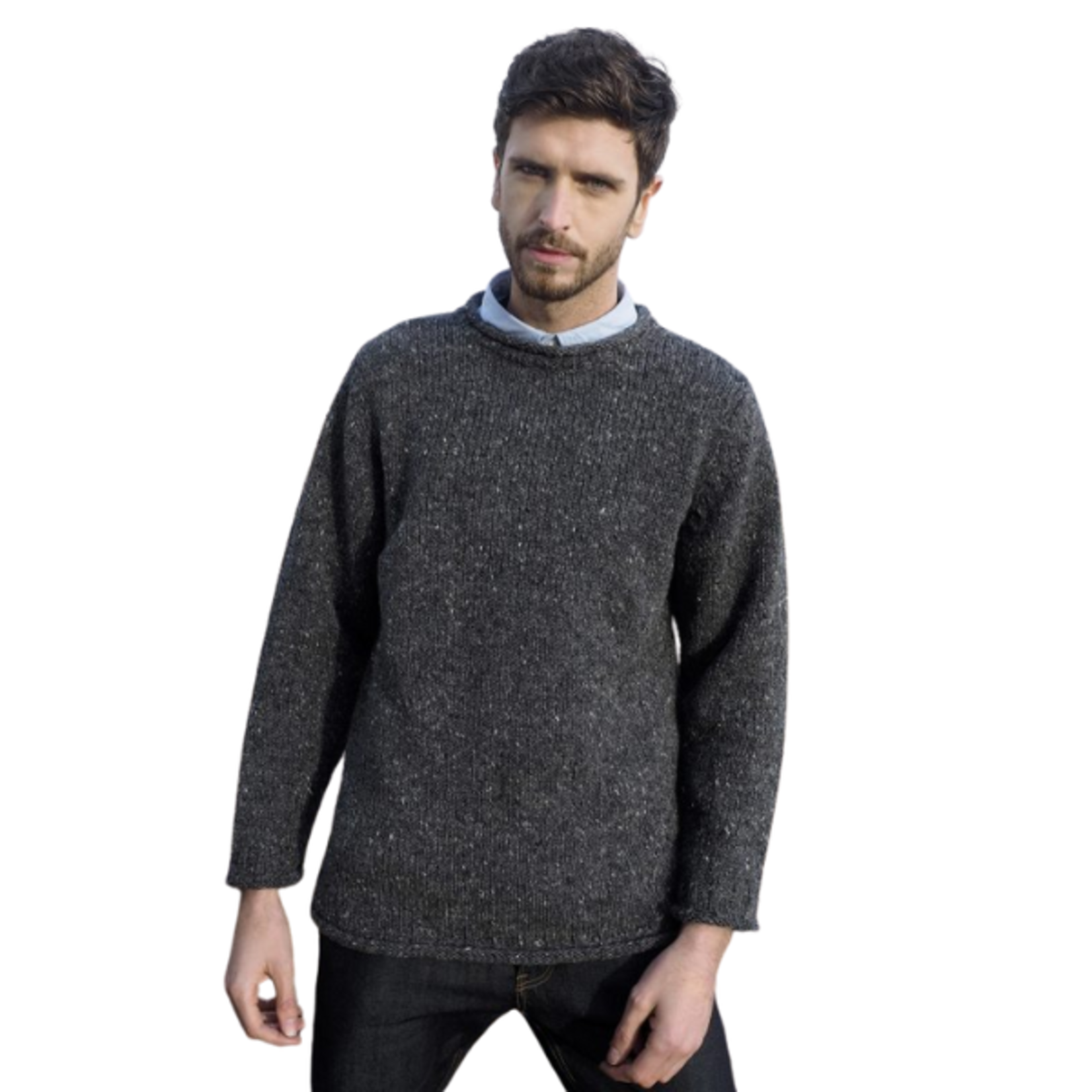 West End Knitwear - Glenties Curl Neck Donegal Wool Sweater