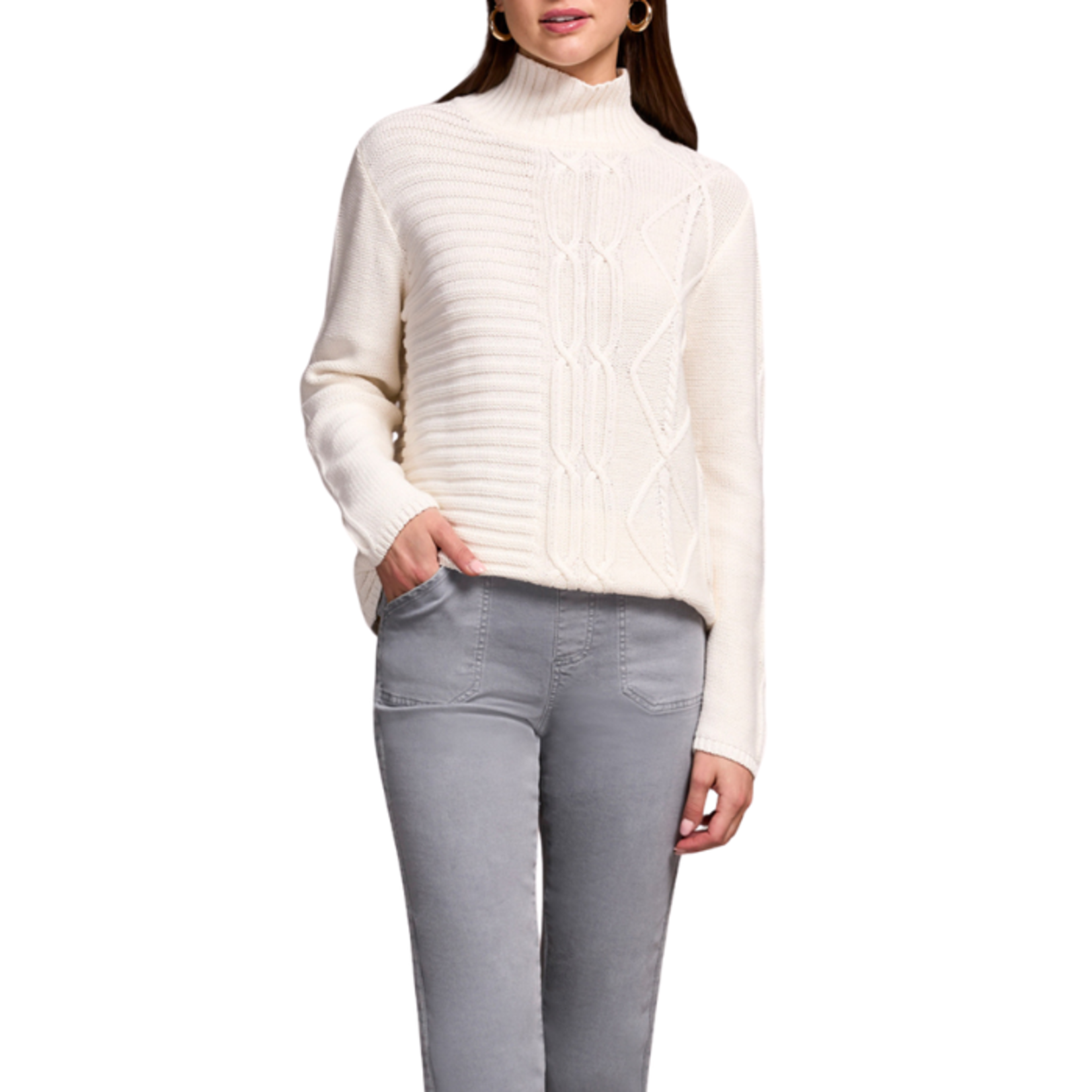 Tribal Tribal - Mock Neck Sweater w/ Special Wash