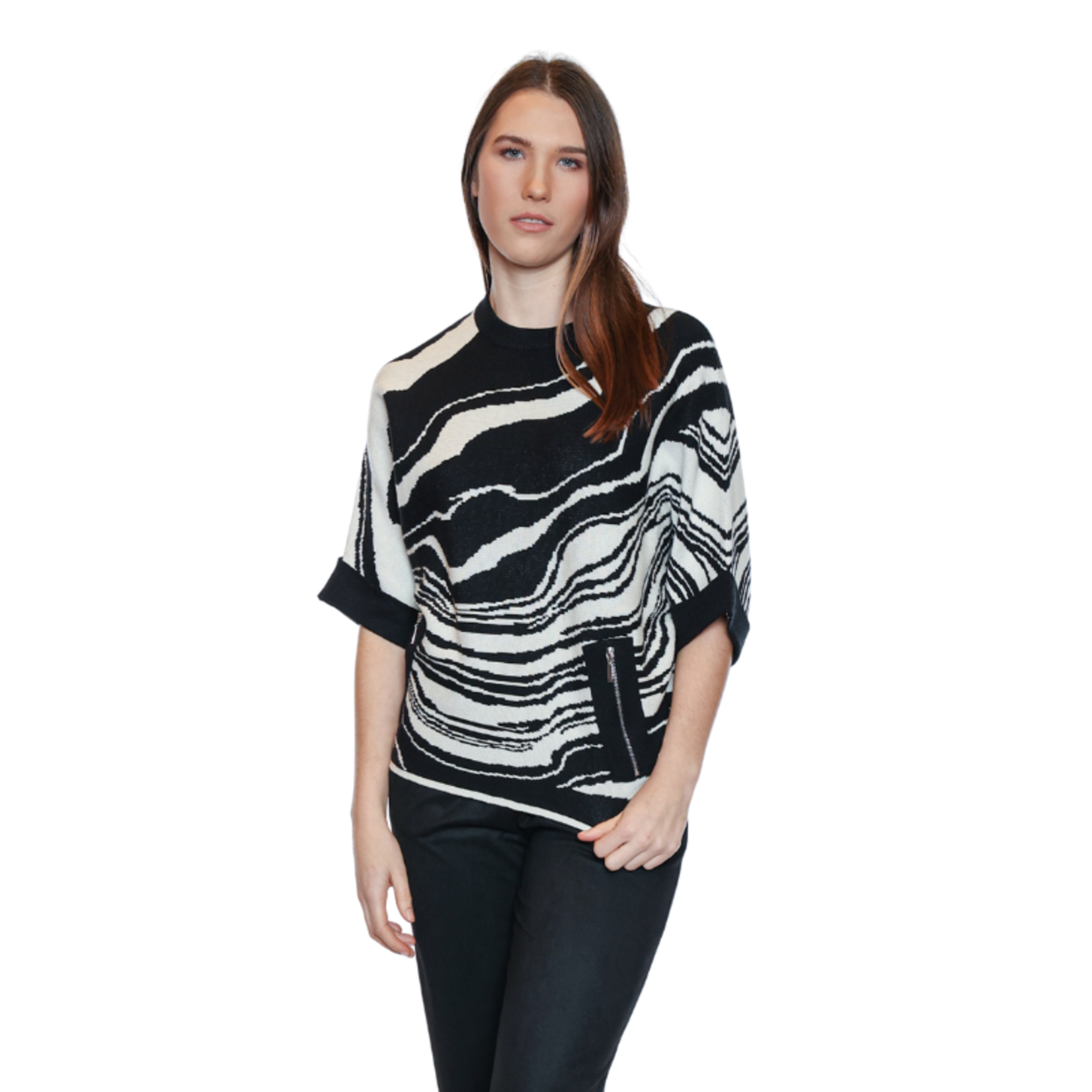 Papa Fashions Papa Fashions - Knitted Marble Sweater w/ Zipper Detail