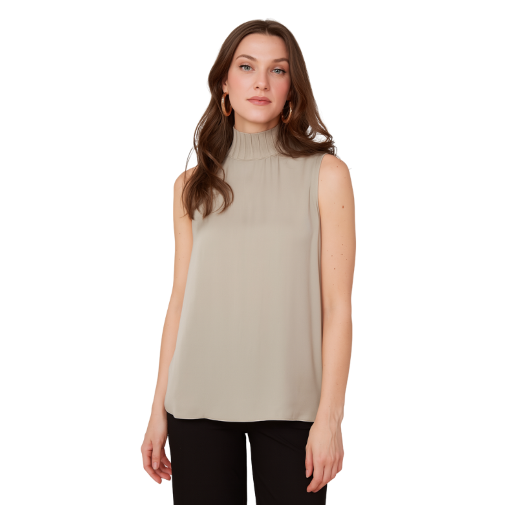 Renuar Renuar - Sleeveless Pleated Mock Neck Blouse