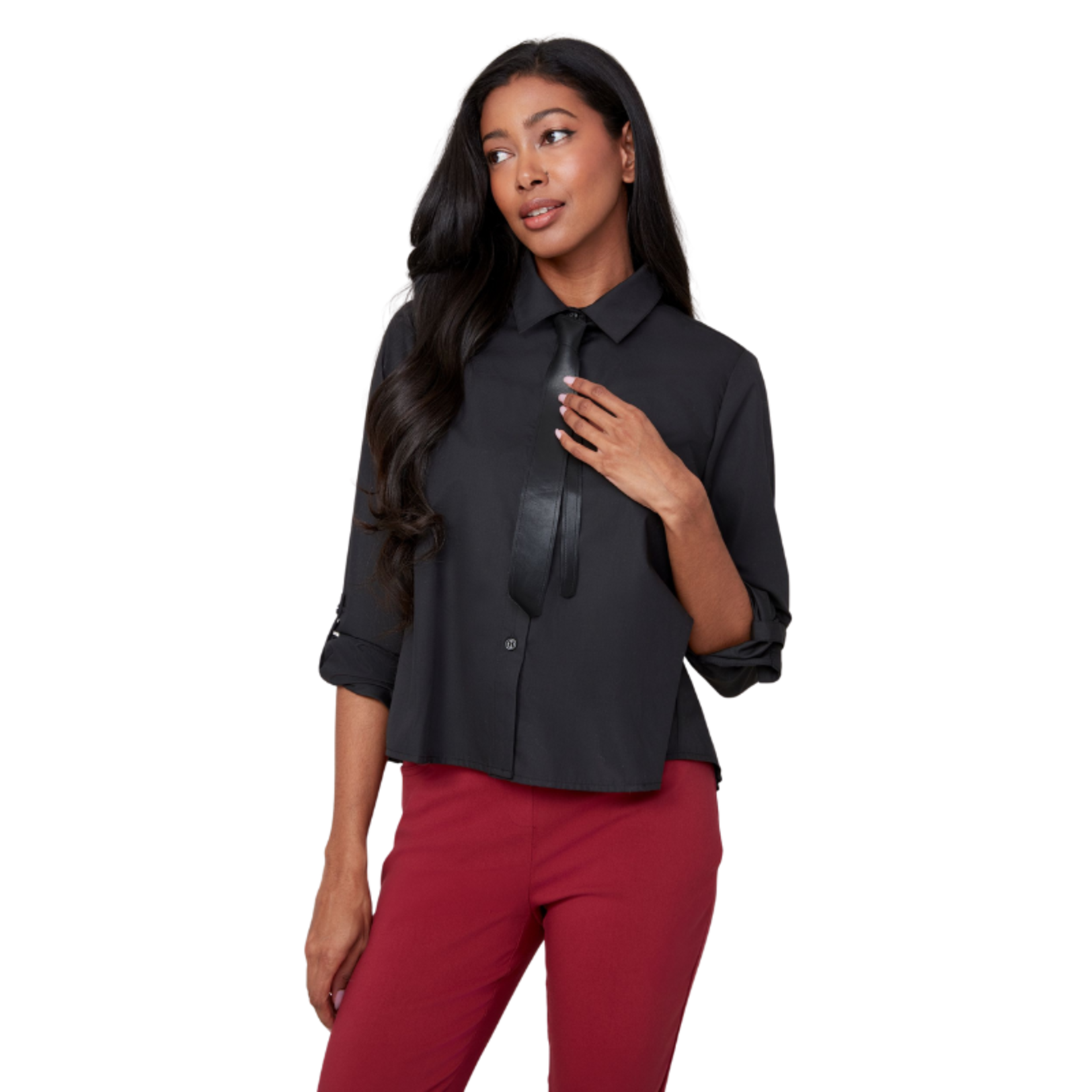Renuar Renuar - Long Sleeve Button-Up w/ Faux Leather Tie