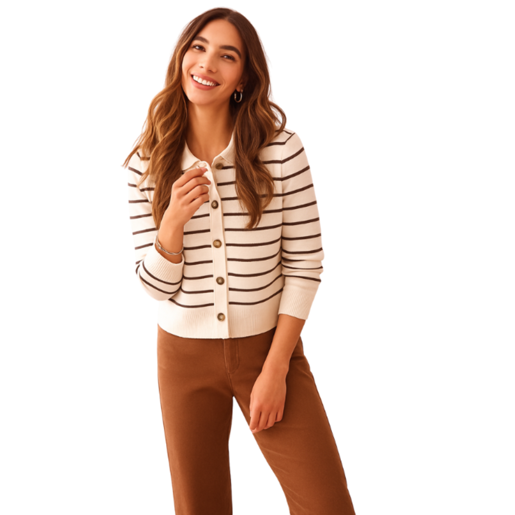 Tribal Tribal - Double Knit Button Front Stripe Cardigan