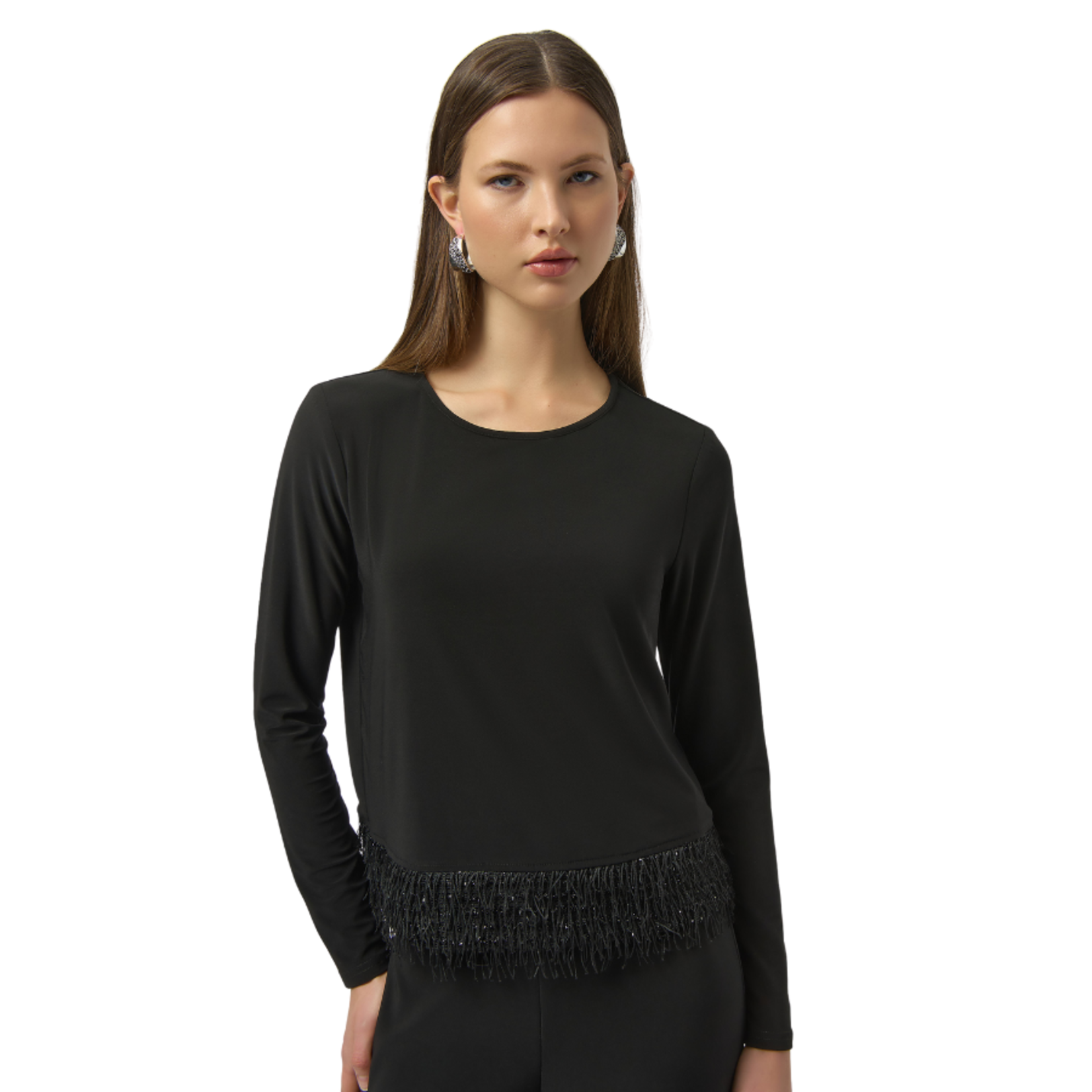 Joseph Ribkoff Joseph Ribkoff - Beaded Fringe Hem Long Sleeve Top