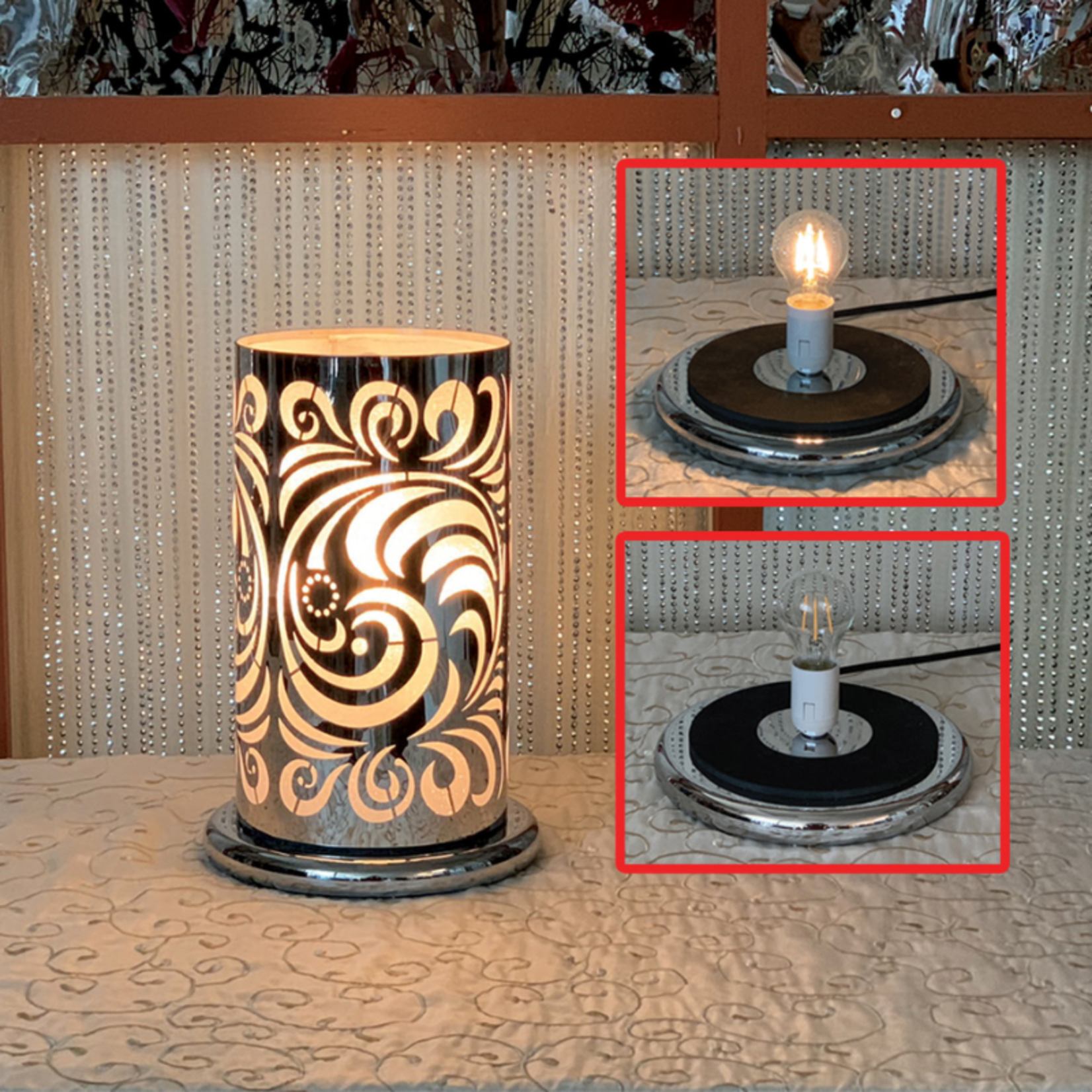 LED Touch Sensor Lamp - Silver Paisley 16"H