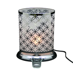 Touch Sensor Oval Lamp w/ Scented Oil Holder -  Silver Circles 10"H