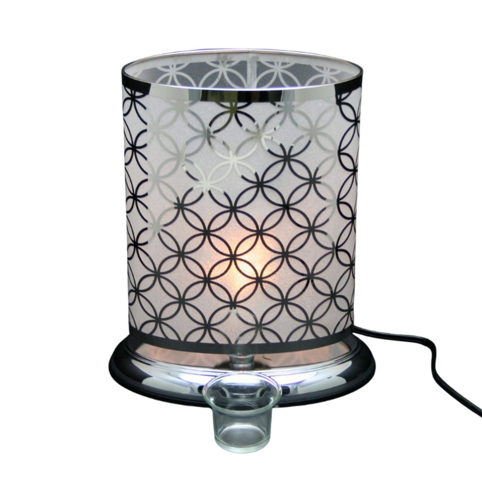 Touch Sensor Oval Lamp w/ Scented Oil Holder -  Silver Circles 10"H
