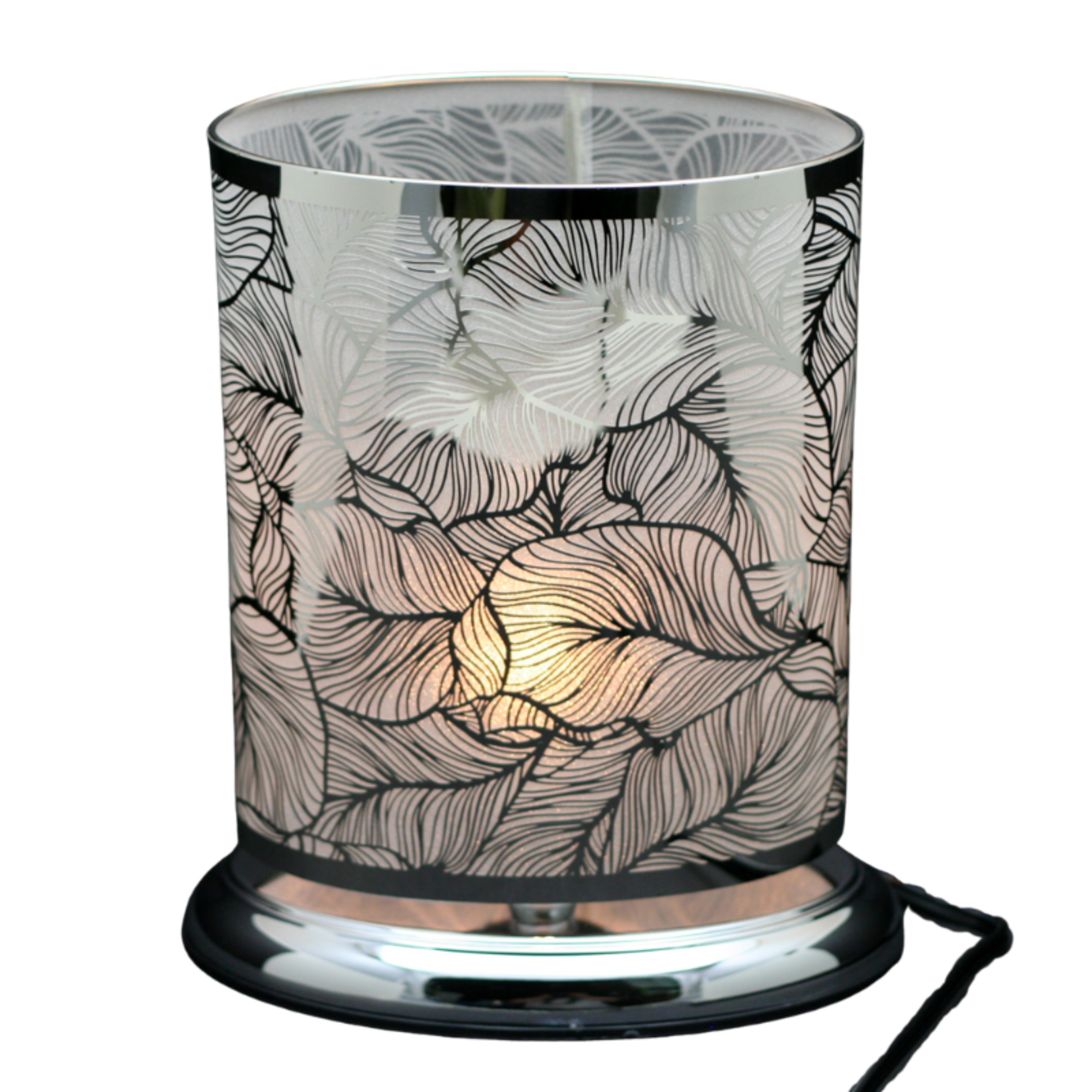 Touch Sensor Oval Lamp w/ Scented Oil Holder -  Silver Feather 10"H