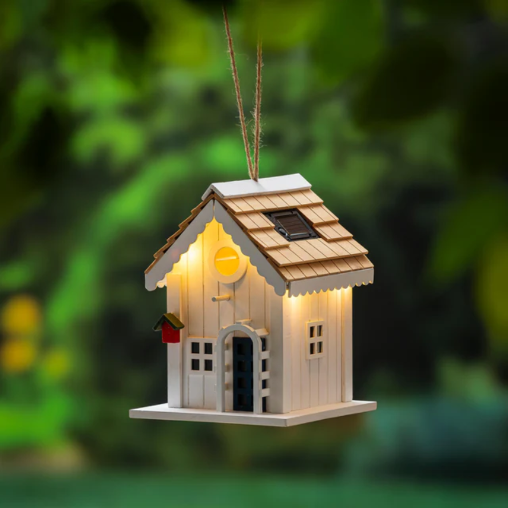 Wooden Solar Bird House, Nesting Hideaway