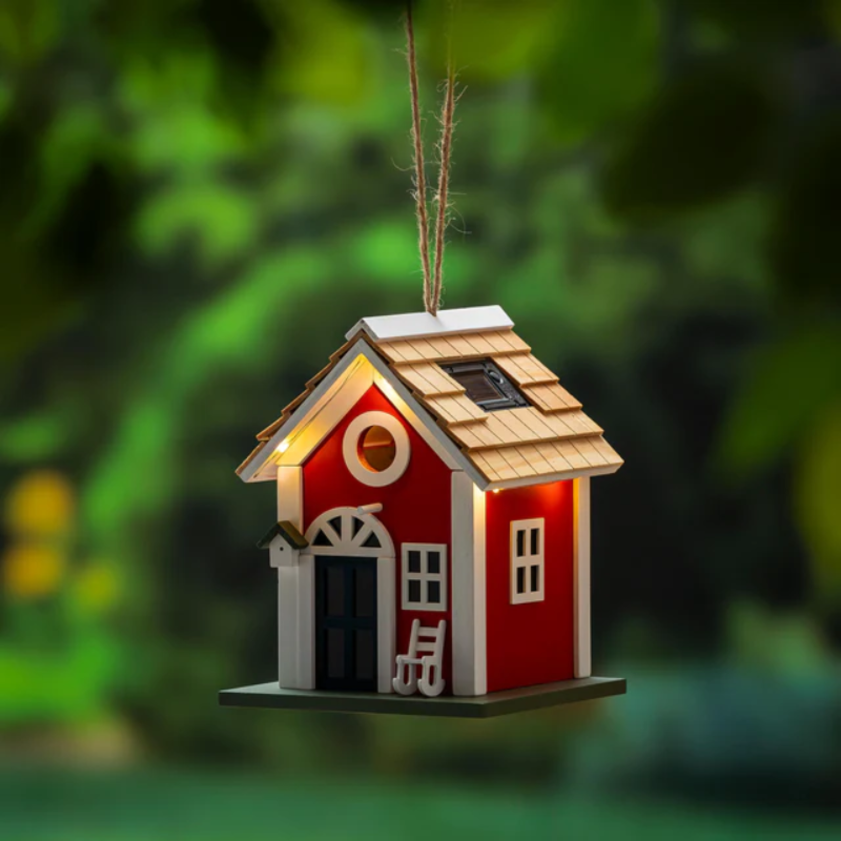Wooden Solar Bird House, Country Cottage