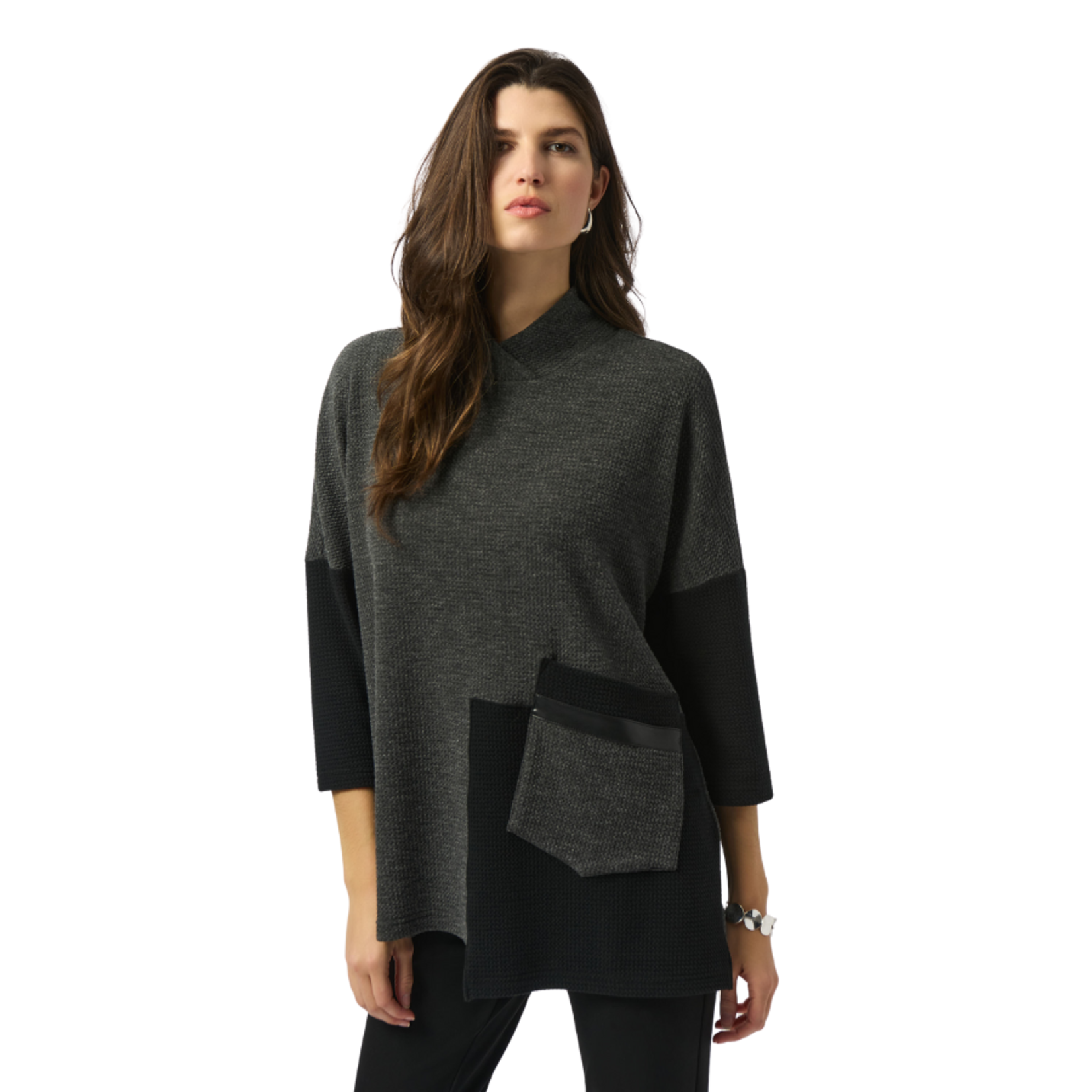 Joseph Ribkoff Joseph Ribkoff - Two-Tone Mock Neck Tunic with Patch Pocket