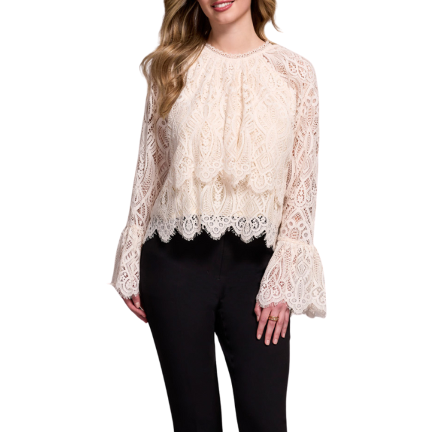 Tribal Tribal - Long Sleeve Tiered Blouse w/ Lined Body