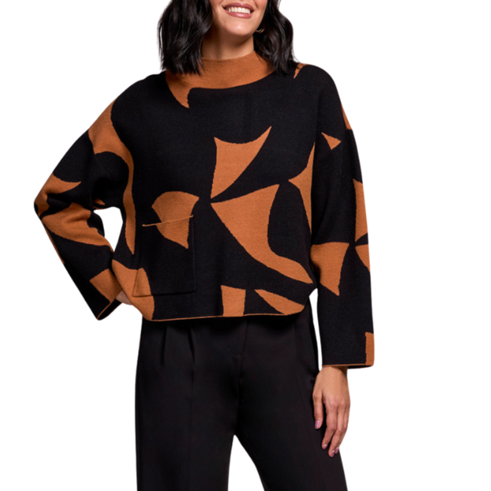 Tribal Tribal - Long Sleeve Mock Neck Sweater w/ Pocket