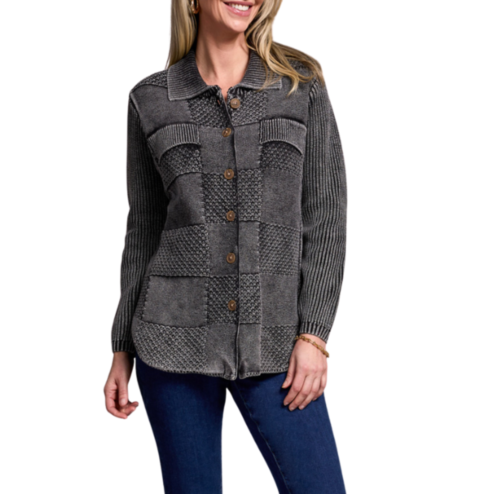 Tribal Tribal - Sweater Shacket w/ Special Wash Effect