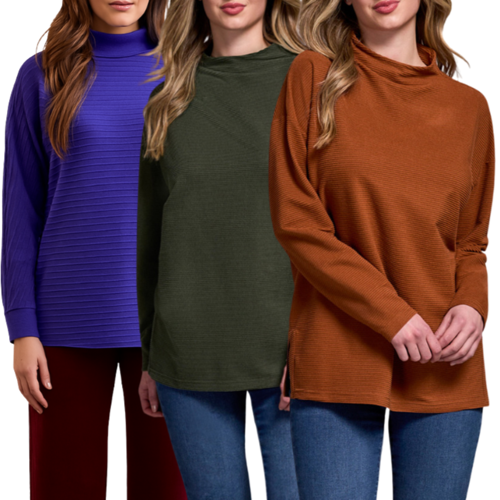 Tribal Tribal - Funnel Neck Tunic w/ Side Slits