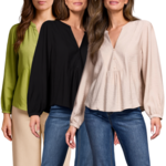 Tribal Long Sleeve Blouse w/ Front Placket Detail