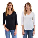 French Dressing Jeans Classic V-Neck 3/4 Sleeve Top