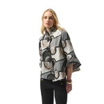 Joseph Ribkoff Abstract Collared Flare-Sleeve