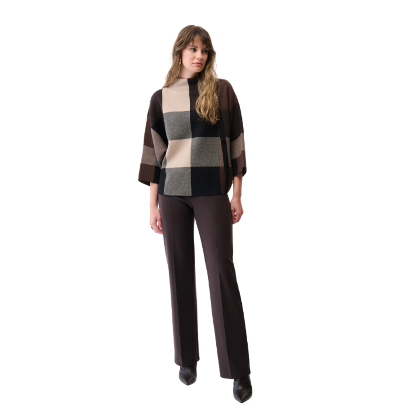 Joseph Ribkoff Joseph Ribkoff - Plaid Funnel Neck Knit Top w/ Side Buttons
