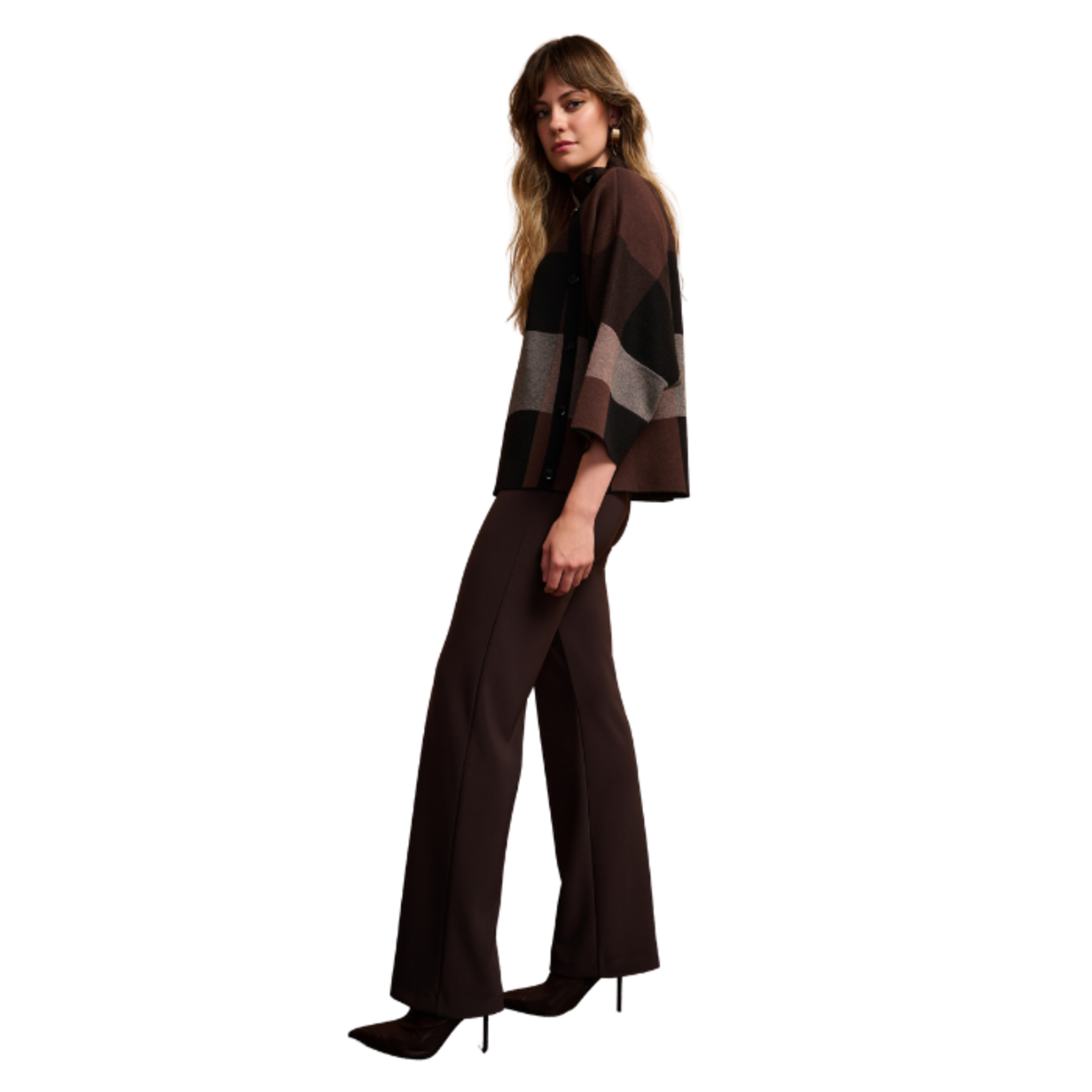 Joseph Ribkoff Joseph Ribkoff - Plaid Funnel Neck Knit Top w/ Side Buttons