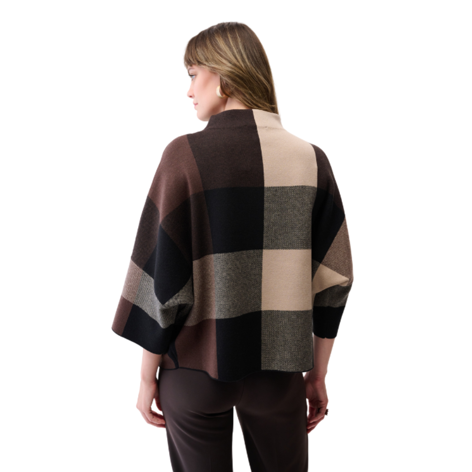Joseph Ribkoff Joseph Ribkoff - Plaid Funnel Neck Knit Top w/ Side Buttons