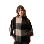 Joseph Ribkoff Plaid Funnel Neck Knit Top w/ Side Buttons