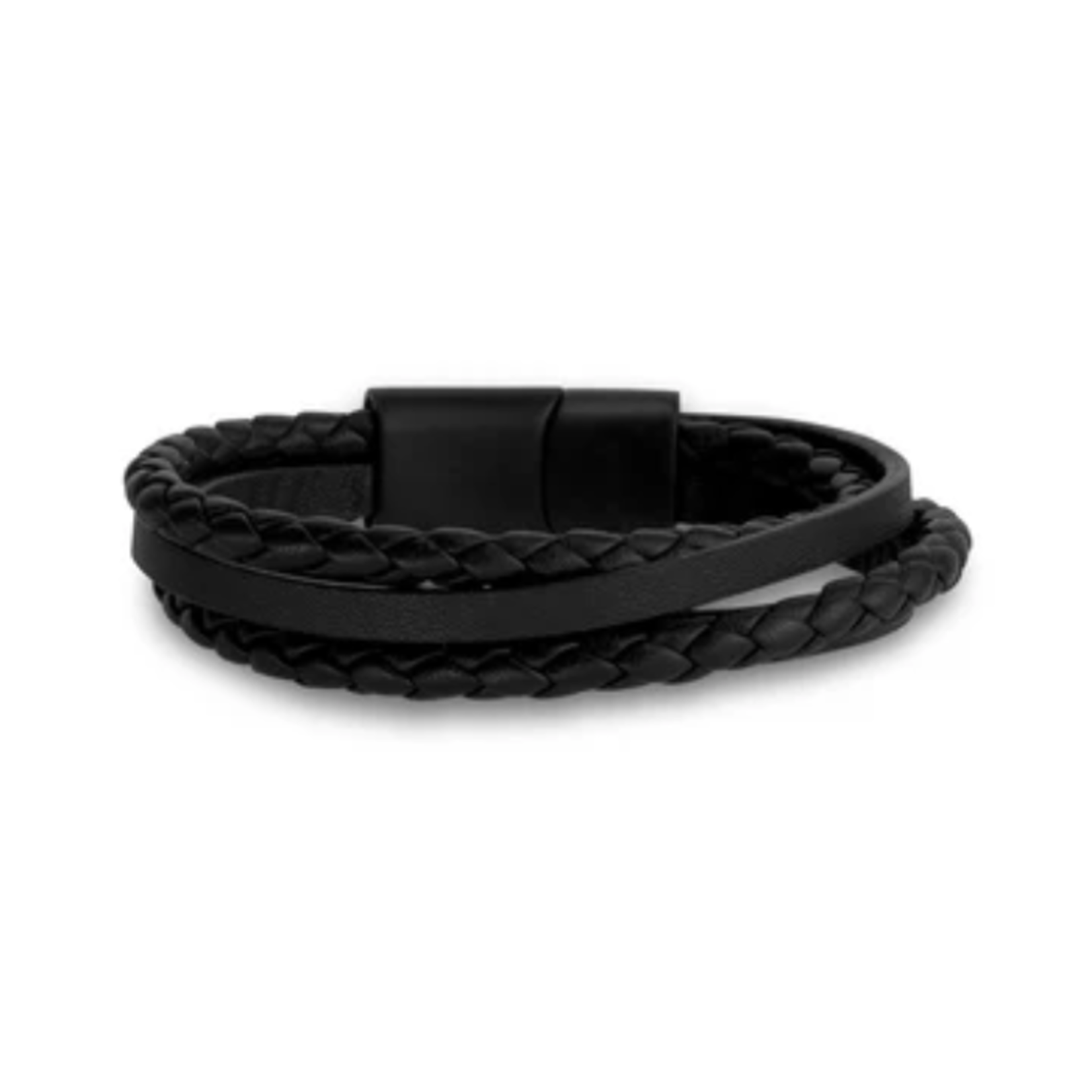 A.R.Z. Steel ARZ Steel - 4mm Black Leather Black Clasp Bracelet 8.5"