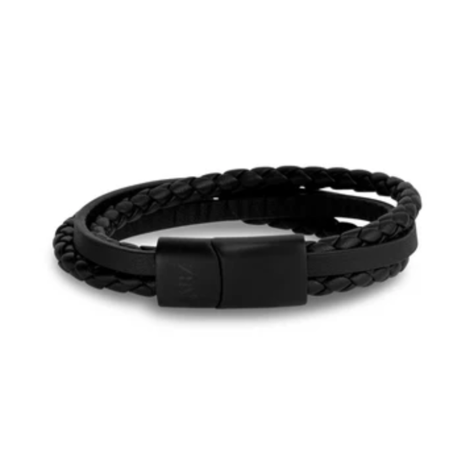A.R.Z. Steel ARZ Steel - 4mm Black Leather Black Clasp Bracelet 8.5"