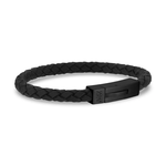 A.R.Z. Steel 6mm Black Braided Leather Bracelet