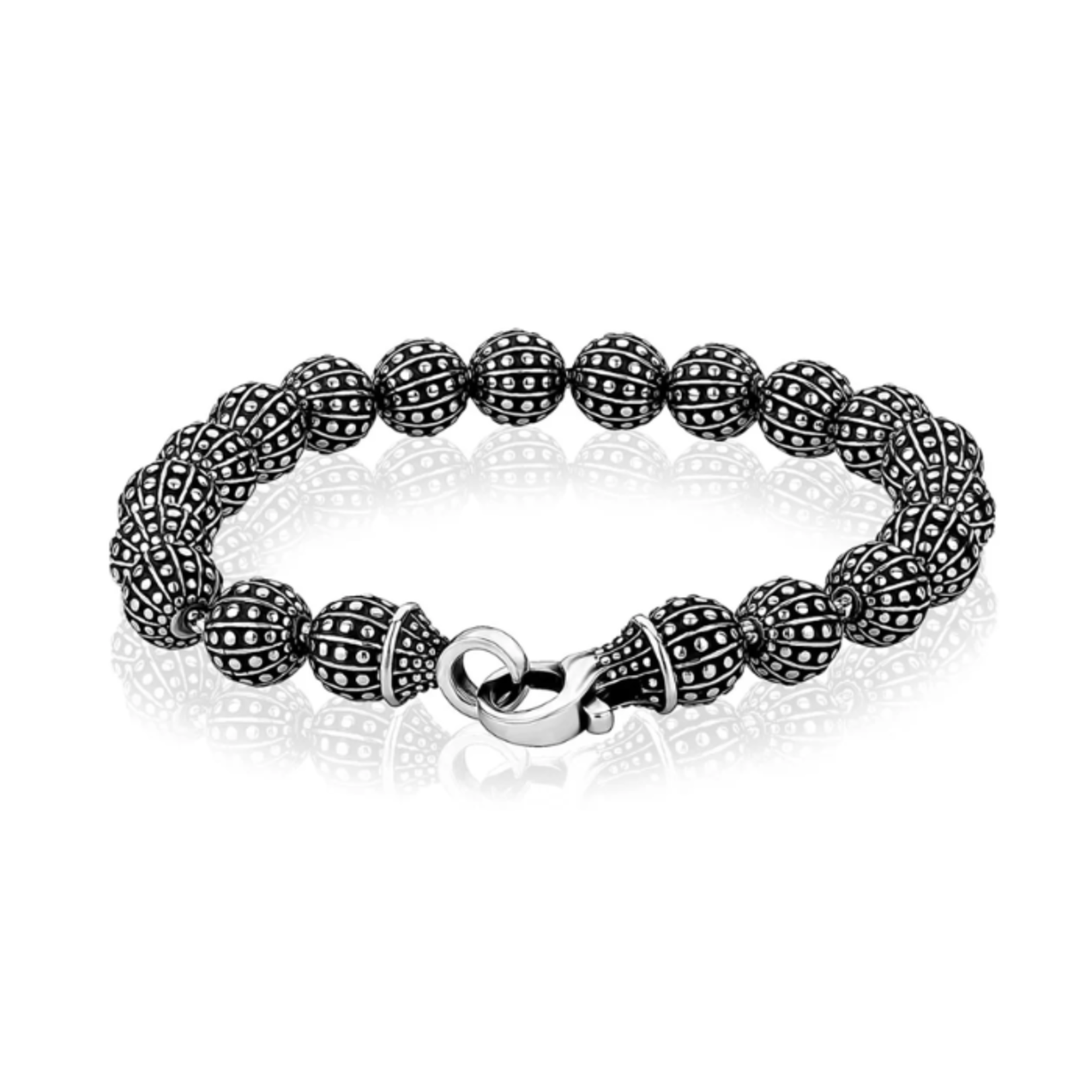 A.R.Z. Steel ARZ Steel - 8mm Stainless Steel Detailed Bead Bracelet 8"
