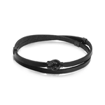 A.R.Z. Steel Black Skull Black Leather Bracelet