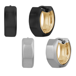 A.R.Z. Steel Two Tone Faceted Huggies Earrings 13mm x 4.5mm